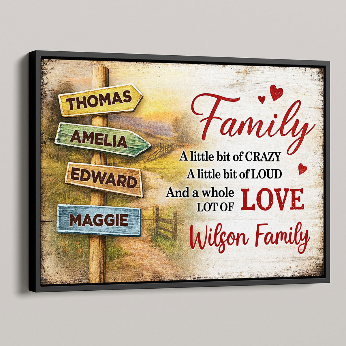 Family A Little Bit Crazy, A Whole Lot of Love - Personalized Poster - Sentimental & Timeless Gift for Parents or Grandparents, Heartwarming Home Decor