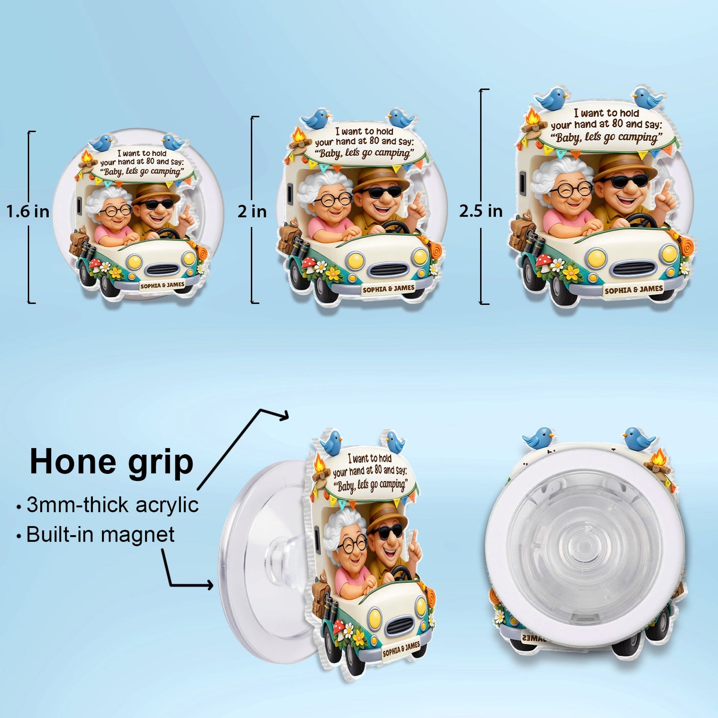 Baby Let's Go Camping Old Couple - Personalized Acrylic Magnetic Phone Grip - Anniversary, Valentine's Day Gift, Gift For Him, Gift For Her