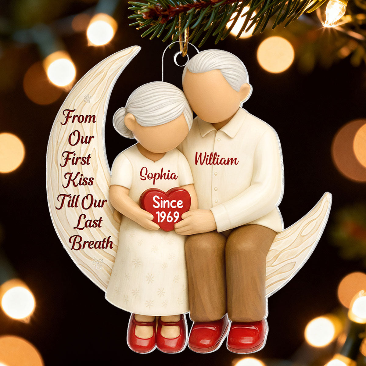 Couple Sitting on Moon from Our 1st Kiss til Our Last Breath - Personalized Acrylic Ornament - Christmas Gift for him, Gift for her