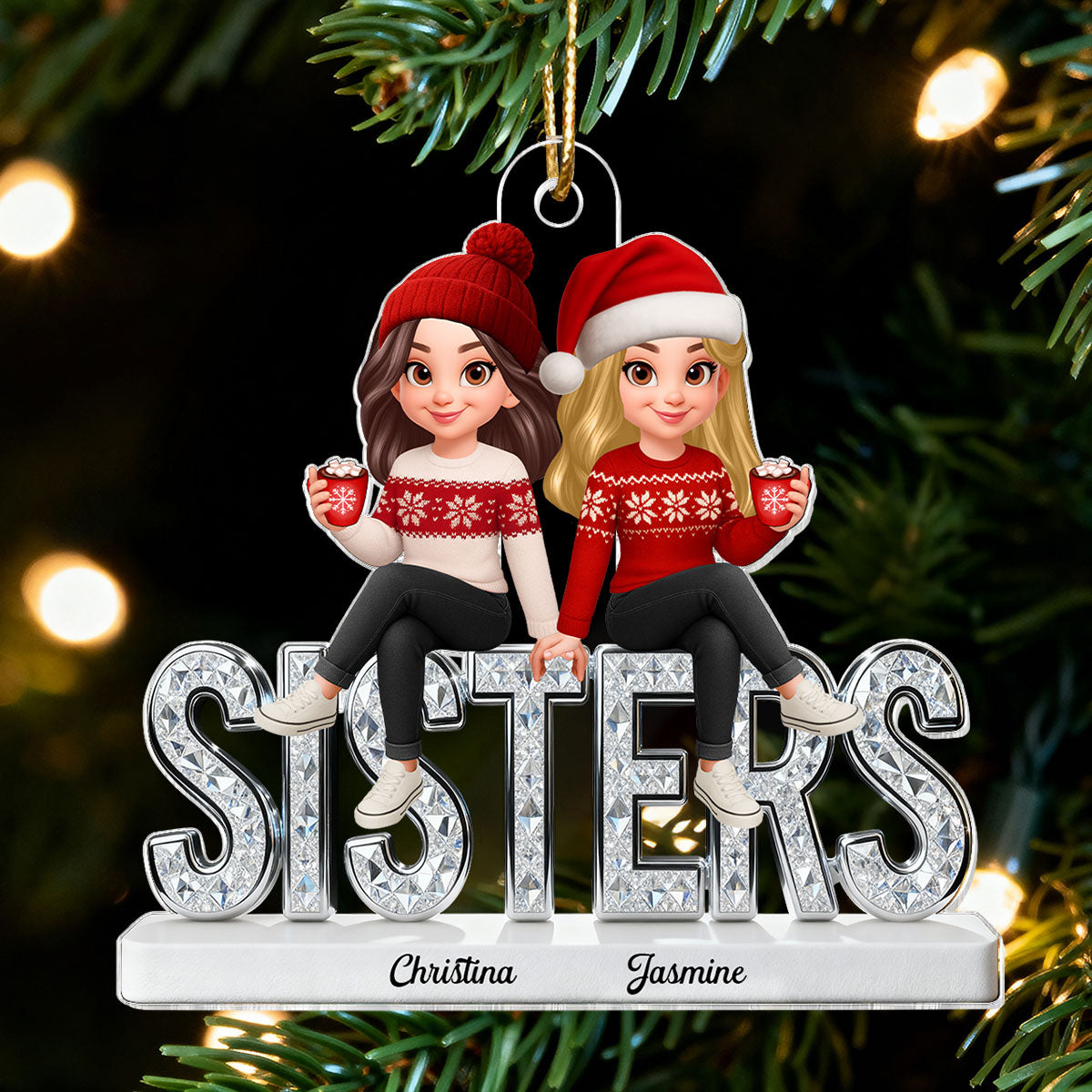 [BUY 1 GET 1 FREE] 3D Shinning Effect Sisters Forever Christmas - Personalized Acrylic Ornament - Gift For Sisters