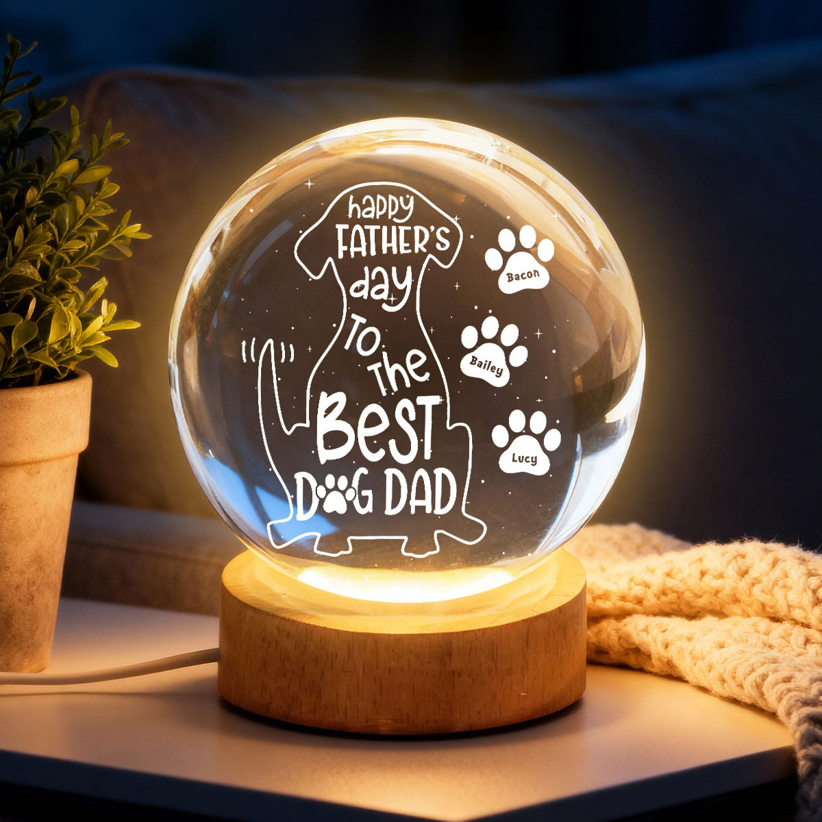 Happy  Dog Dad - Personalized Crystal Ball LED Night Light - Heartfelt  Gift for Husband