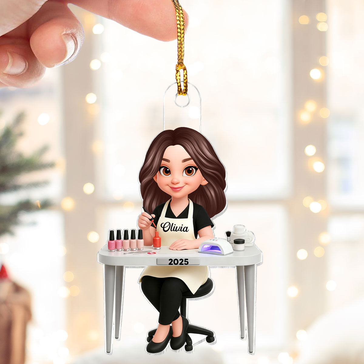 3D Effect Christmas Nail Technician - Personalized Acrylic Ornament - Gift For Nail Technician, Nails Decor, Beauty Salon, Woman, Girl