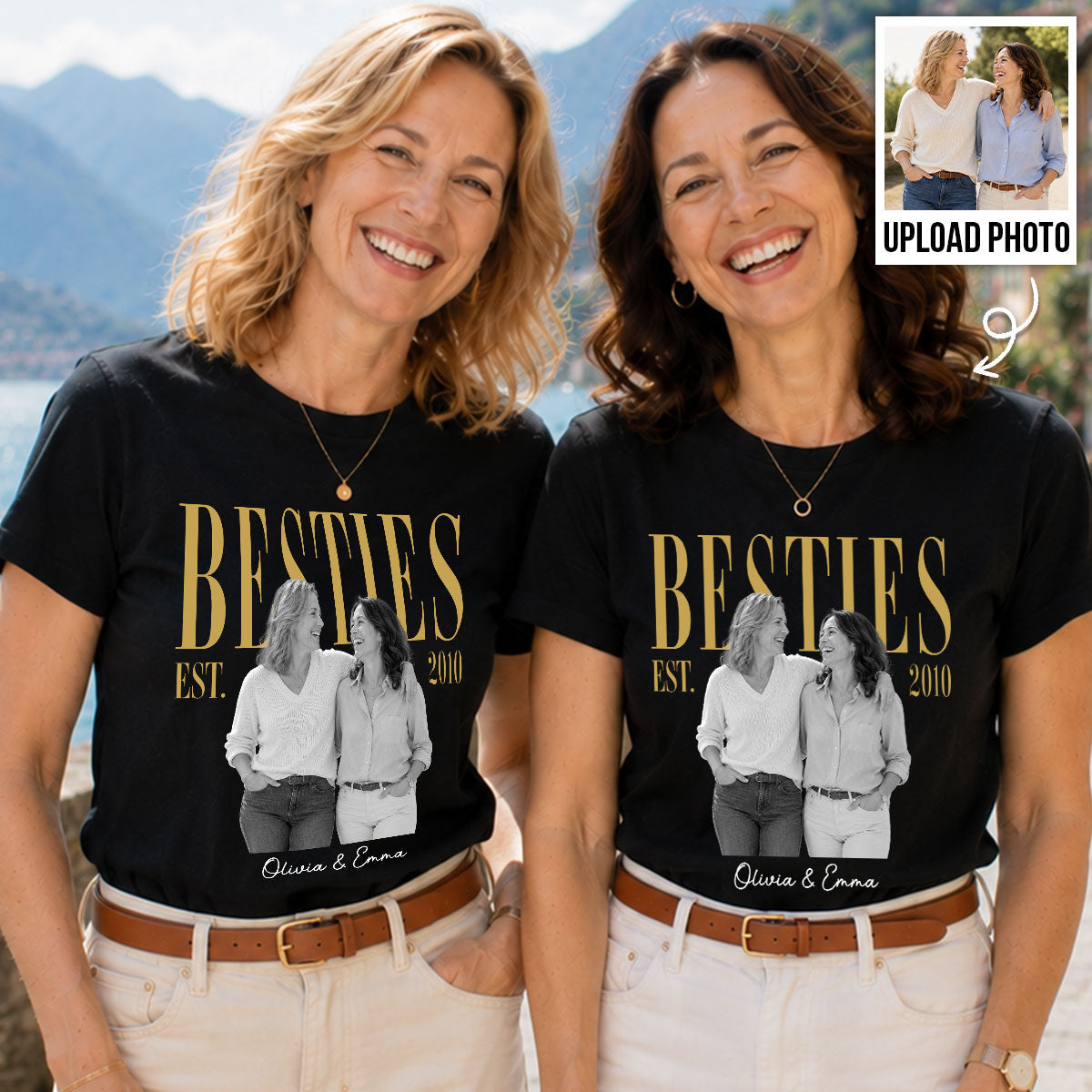 Vintage Retro Besties Best Friends Upload Photo - Personalized Shirt - Birthday Gift For Best Friends, Matching Friends Group T-shirt