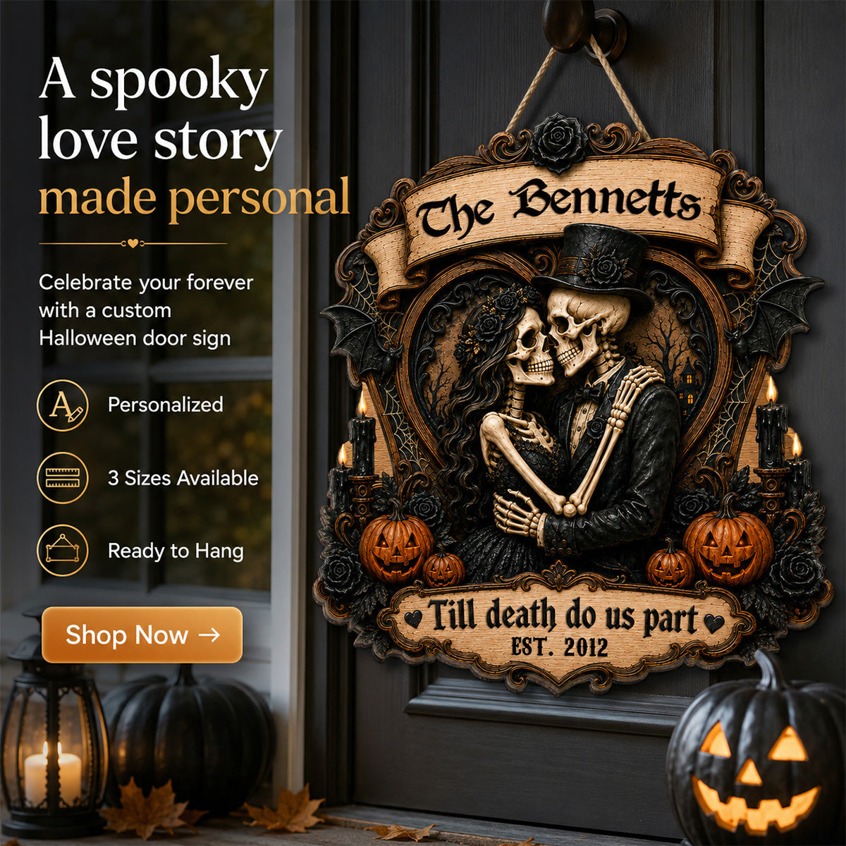 Our Love Is Eternal Skeleton Couple 2D Flat - Personalized Wood Sign - Halloween Decor For Couple