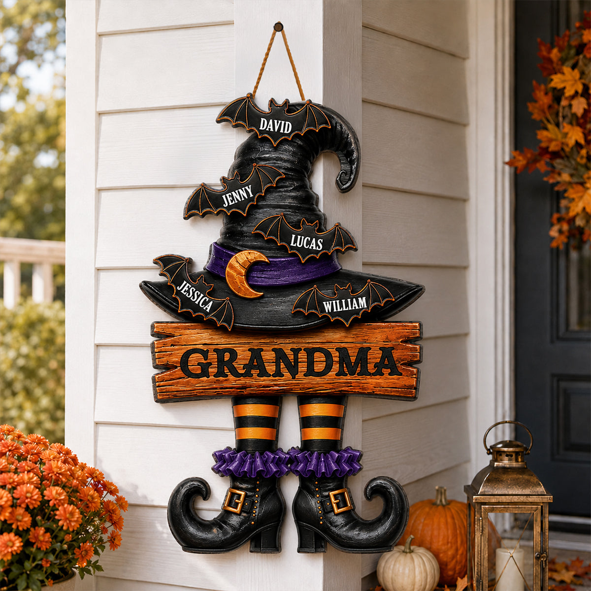 Grandma Witch Hat - Personalized Wooden Door Sign - Halloween Decor for Grandma