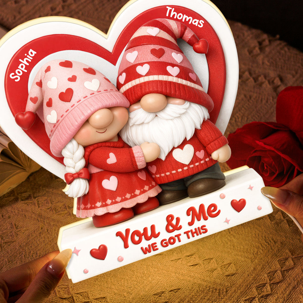 Eternal Love Gnome Couple - Personalized Light Box - Valentine's Day Gift For Couple, For Him, For Her