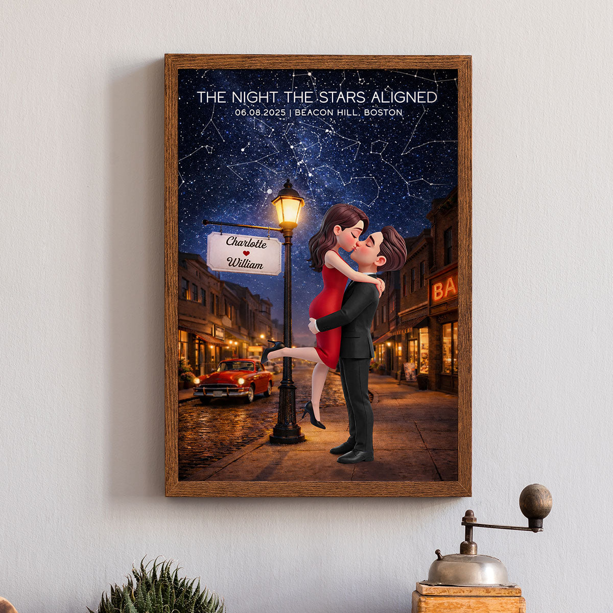 Eternal Love Couple Hugging Kissing Custom Star Map Anniversary Date - Personalized Poster - Valentine's Day Gift For Couple