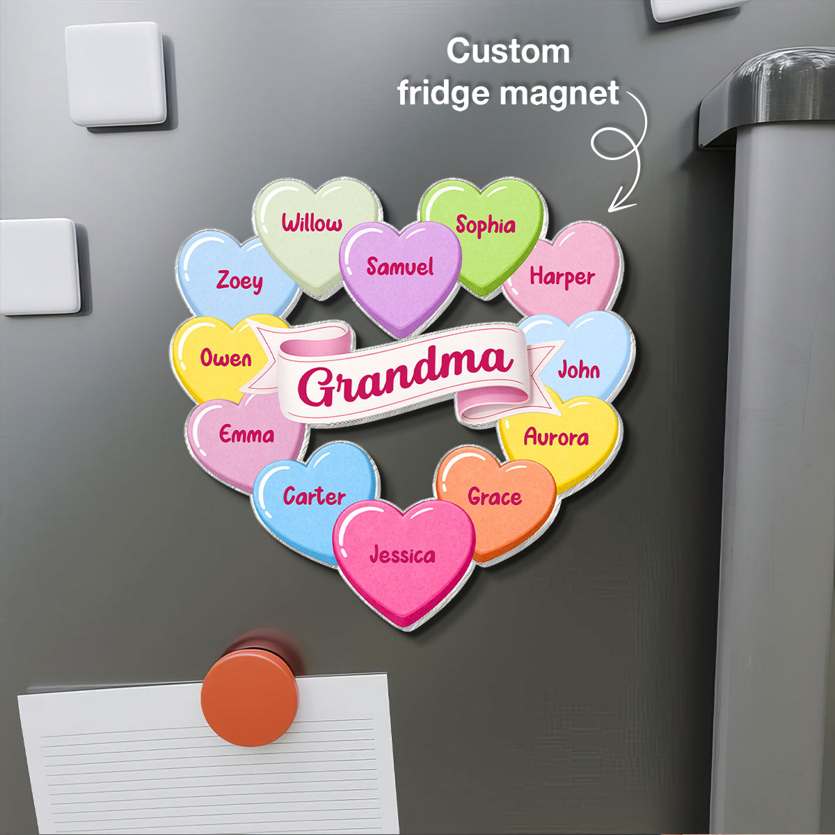 Grandma's Sweethearts Conversation Hearts Grandkids Names Valentine's Day - Personalized Acrylic Fridge Magnet