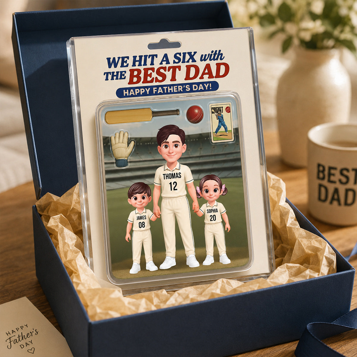 Hit A Six With The Best Dad Cricket Dad - Personalised Acrylic Block Plaque -  Gift