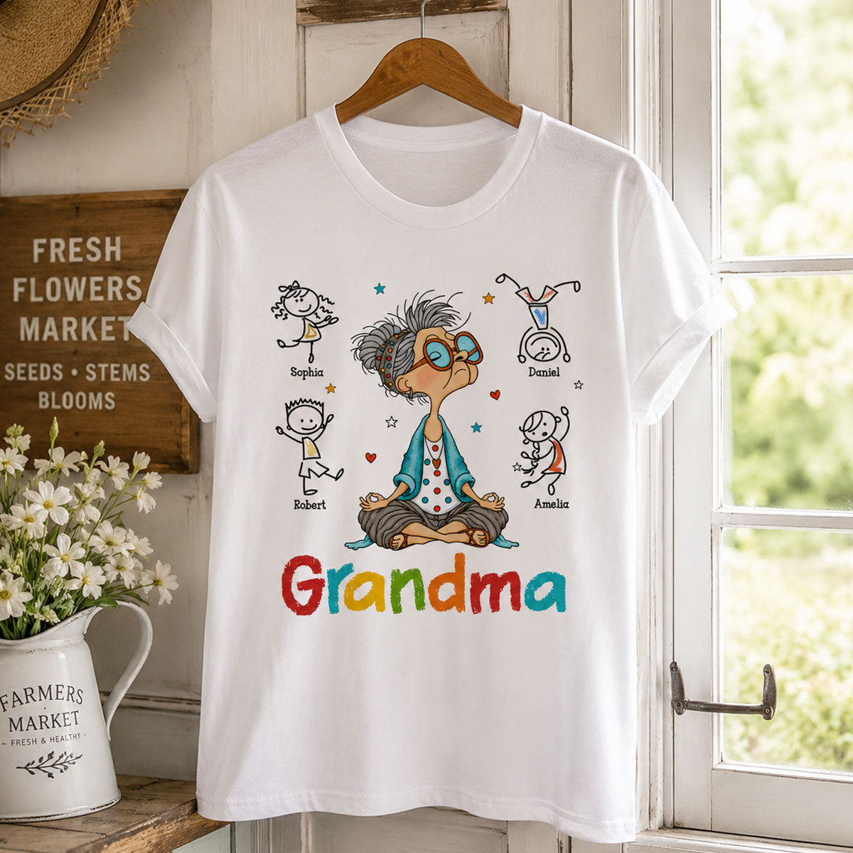 Funny Meditating Grandma Stick Grandkids - Personalized Shirt - Gift For Grandmas