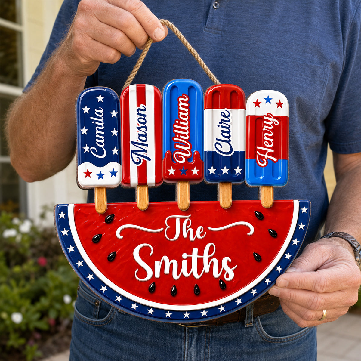 Patriotic Summer Popsicle Family Name - Personalized Wood Sign - American 250th Anniversary