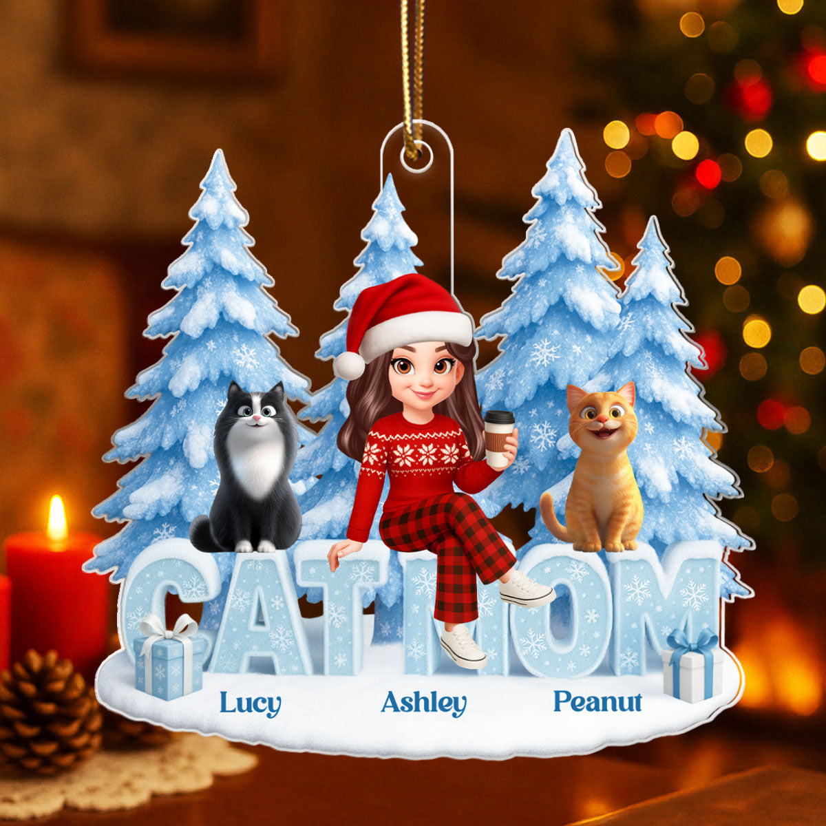Dog Cat Mom - Personalized Acrylic Ornament - Christmas Gift for Dog Mom