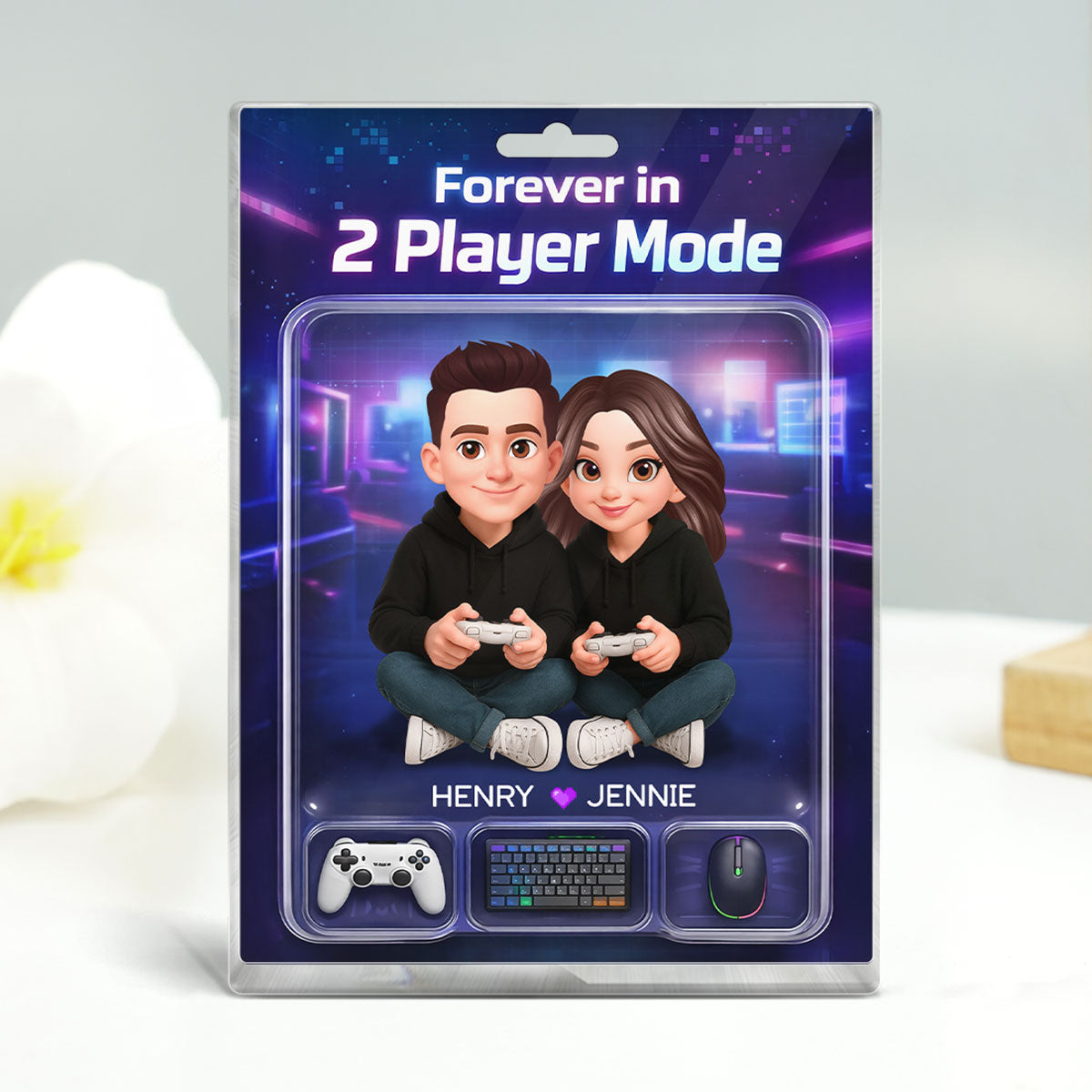 Forever In 2 Player Mode Gaming Couple - Personalized Acrylic Block Plaque - Heartfelt Valentine, Anniversary Gift For Gamers, For Him, For Her
