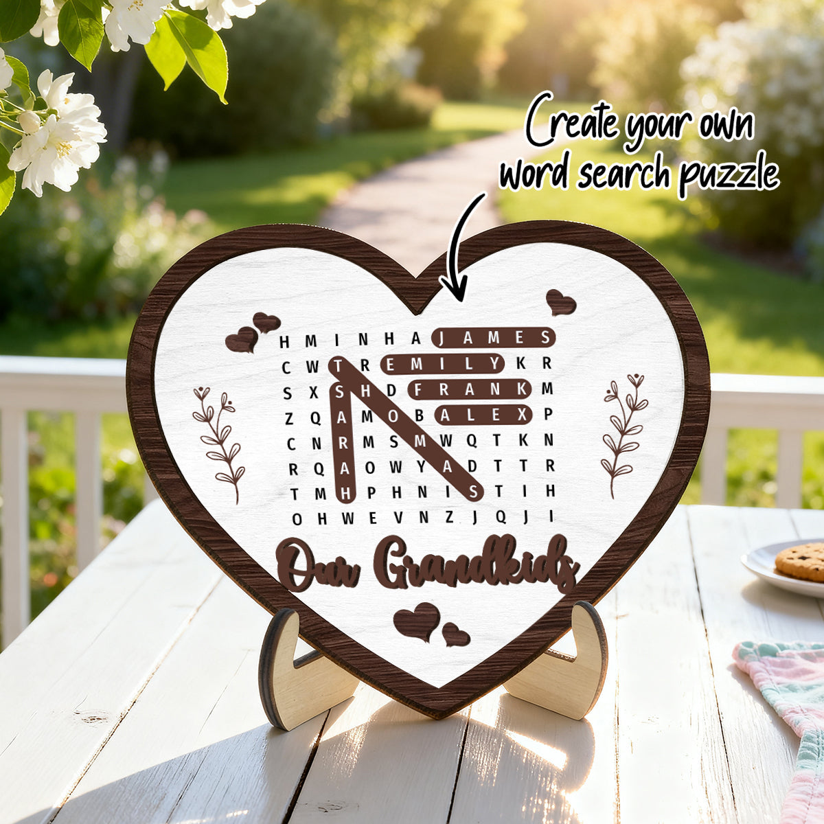 Our Grandkids Word Search Puzzle - Personalized 2-Layered Wooden Plaque - Gift for Grandma