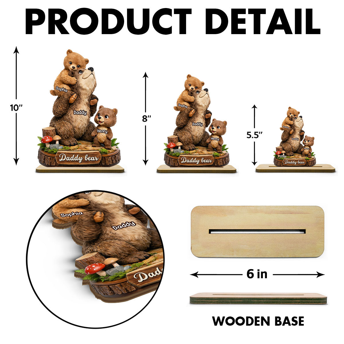 Papa Bear Grandpa Bear - Personalized 2-Layered Wooden Plaque - Heartfelt Gift for Dad, Grandpa
