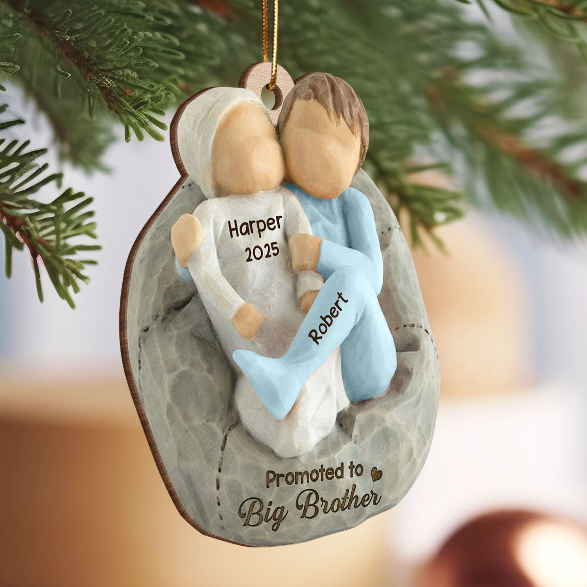 Promoted To Big Sister Big Brother - Personalized Wooden Ornament - New Big Brother, New Big Sister Gift