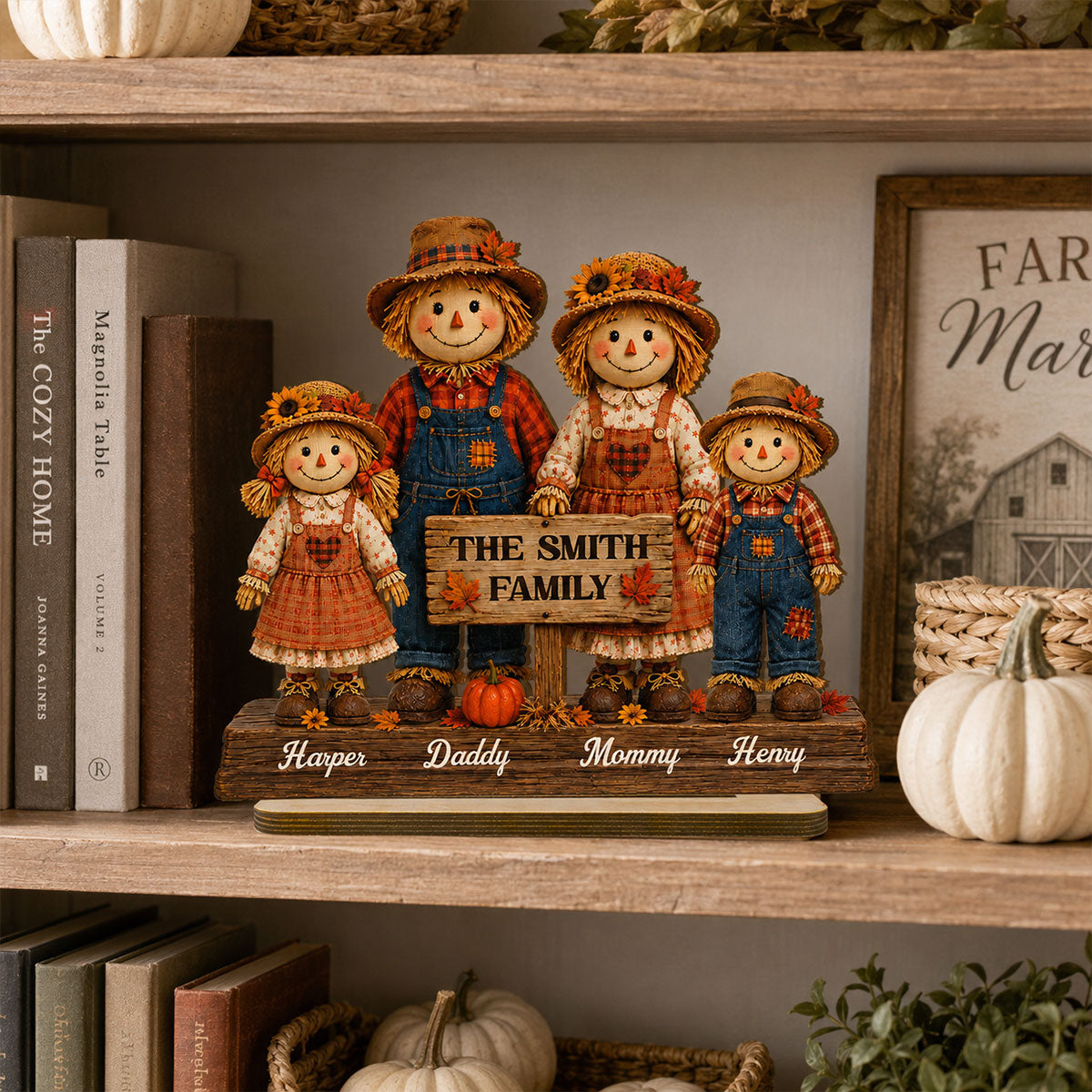Scarecrow Family Fall Season 2D Flat - Personalized Standing Wooden Plaque