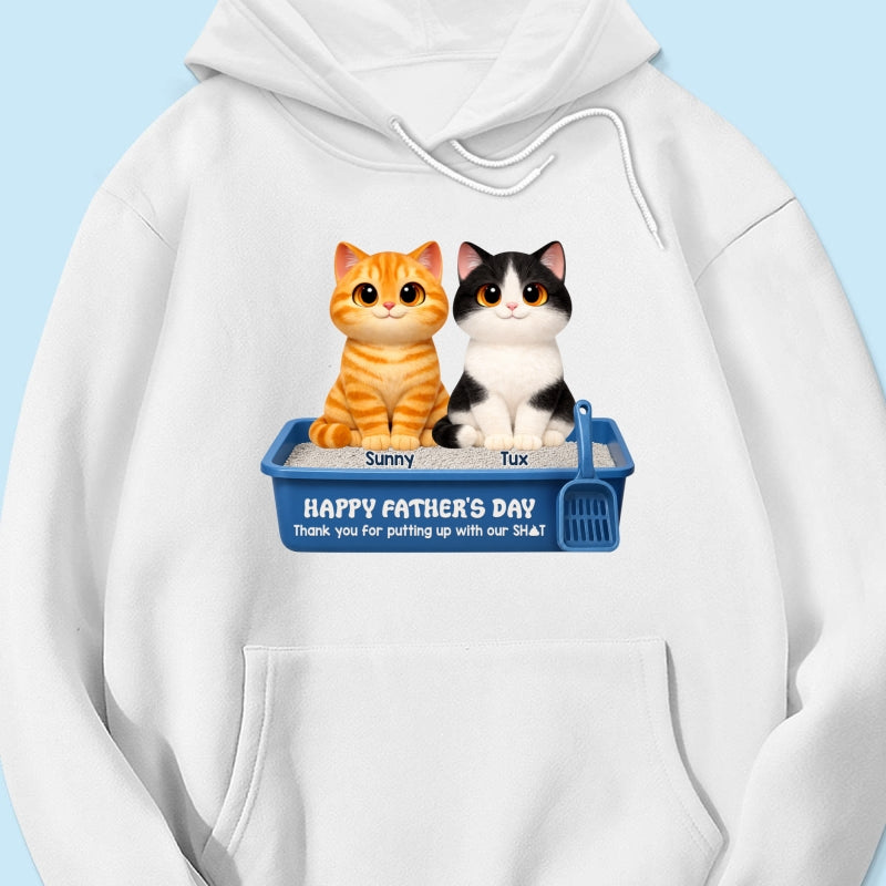 Cute Fluffy Cats Happy Father's Day Thanks For Feeding And Scooping Poo - Personalized Shirt - Funny Father's Day Gift For Cat Dad, Cat Lovers