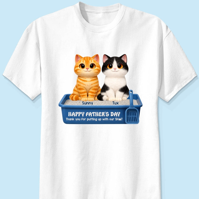 Cute Fluffy Cats Happy Father's Day Thanks For Feeding And Scooping Poo - Personalized Shirt - Funny Father's Day Gift For Cat Dad, Cat Lovers