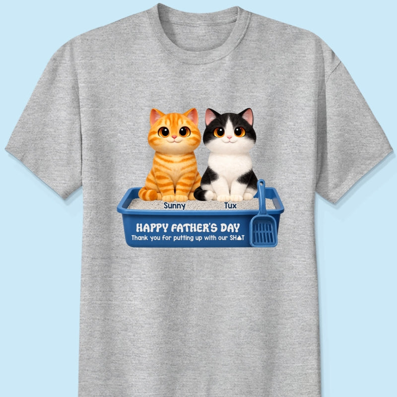 Cute Fluffy Cats Happy Father's Day Thanks For Feeding And Scooping Poo - Personalized Shirt - Funny Father's Day Gift For Cat Dad, Cat Lovers