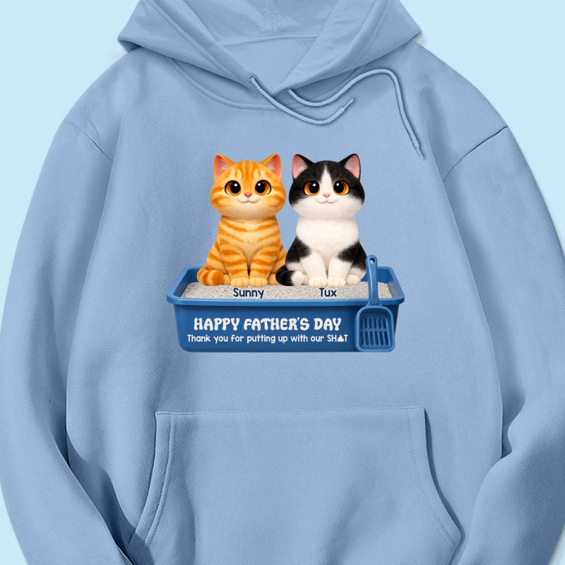 Cute Fluffy Cats Happy Father's Day Thanks For Feeding And Scooping Poo - Personalized Shirt - Funny Father's Day Gift For Cat Dad, Cat Lovers