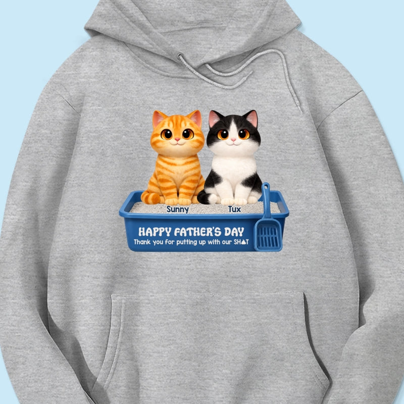 Cute Fluffy Cats Happy Father's Day Thanks For Feeding And Scooping Poo - Personalized Shirt - Funny Father's Day Gift For Cat Dad, Cat Lovers