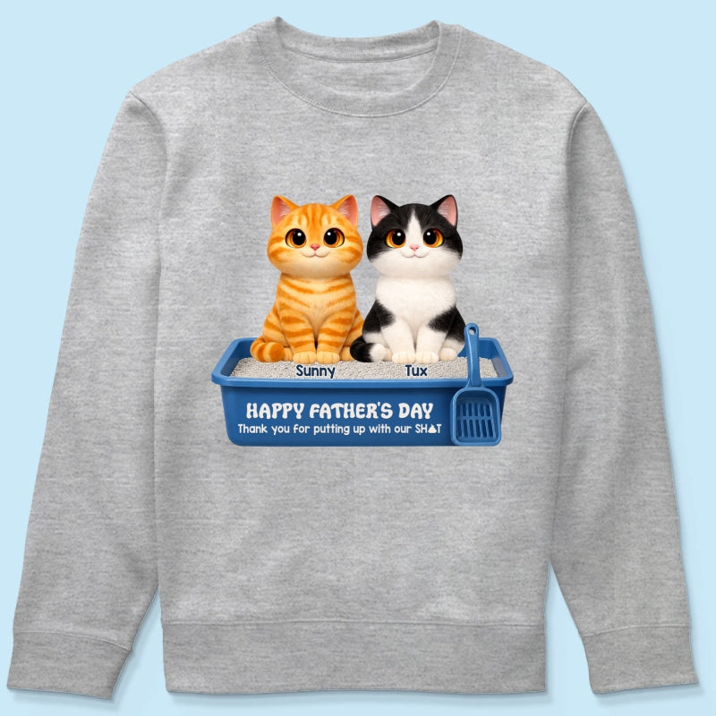 Cute Fluffy Cats Happy Father's Day Thanks For Feeding And Scooping Poo - Personalized Shirt - Funny Father's Day Gift For Cat Dad, Cat Lovers
