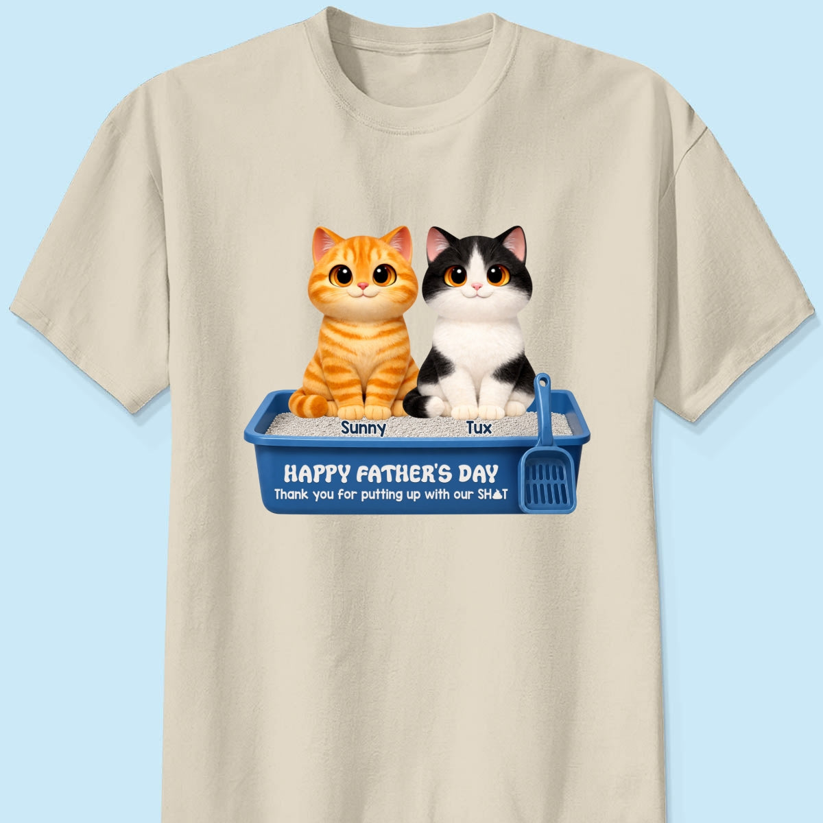 Cute Fluffy Cats Happy Father's Day Thanks For Feeding And Scooping Poo - Personalized Shirt - Funny Father's Day Gift For Cat Dad, Cat Lovers