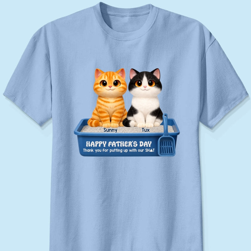 Cute Fluffy Cats Happy Father's Day Thanks For Feeding And Scooping Poo - Personalized Shirt - Funny Father's Day Gift For Cat Dad, Cat Lovers