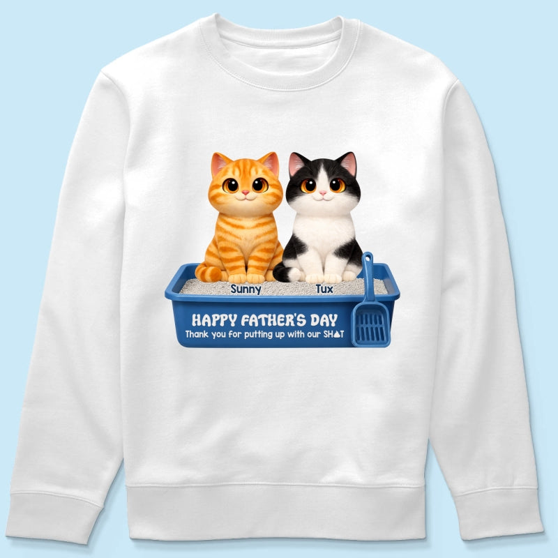 Cute Fluffy Cats Happy Father's Day Thanks For Feeding And Scooping Poo - Personalized Shirt - Funny Father's Day Gift For Cat Dad, Cat Lovers