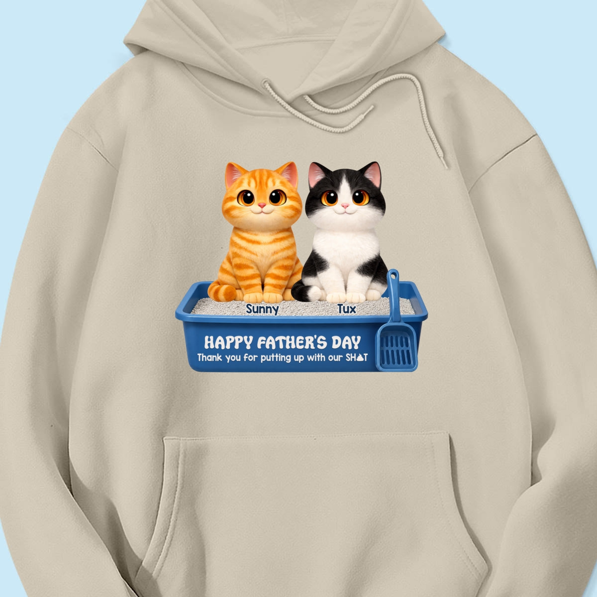 Cute Fluffy Cats Happy Father's Day Thanks For Feeding And Scooping Poo - Personalized Shirt - Funny Father's Day Gift For Cat Dad, Cat Lovers