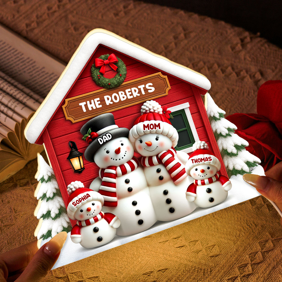 3D Effect Snowman at Grandparents' House Farm House - Personalized Light Box - Christmas Decor For Grandma, Grandpa, Family