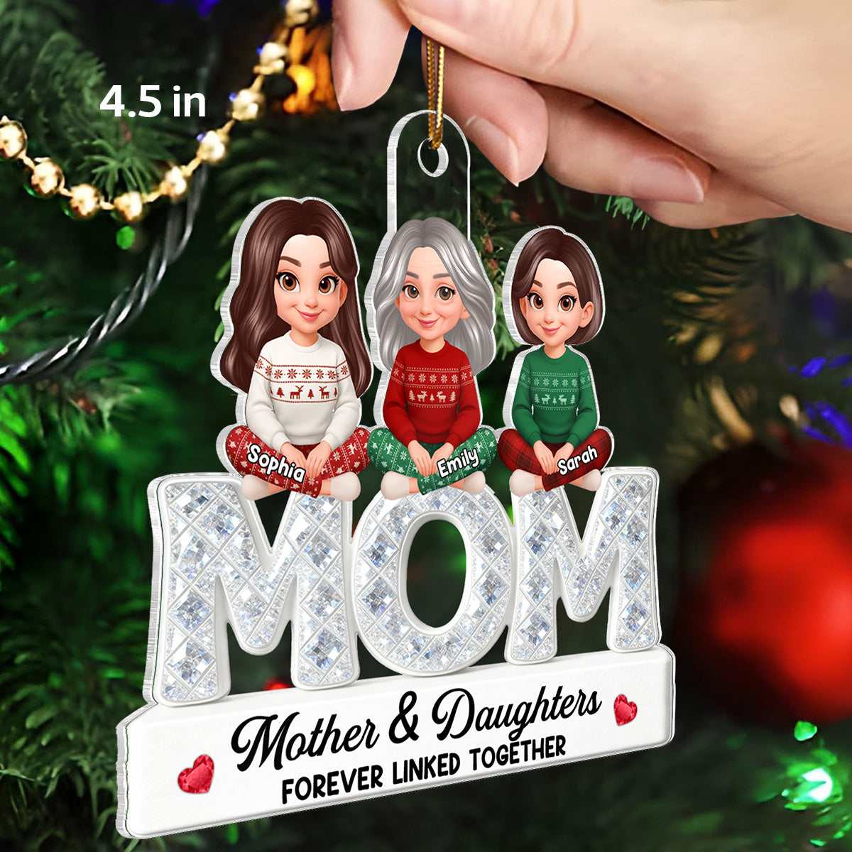 3D Shining Effect Mom And Daughters - Personalized Acrylic Ornament - Christmas Gift For Mom, Daughters