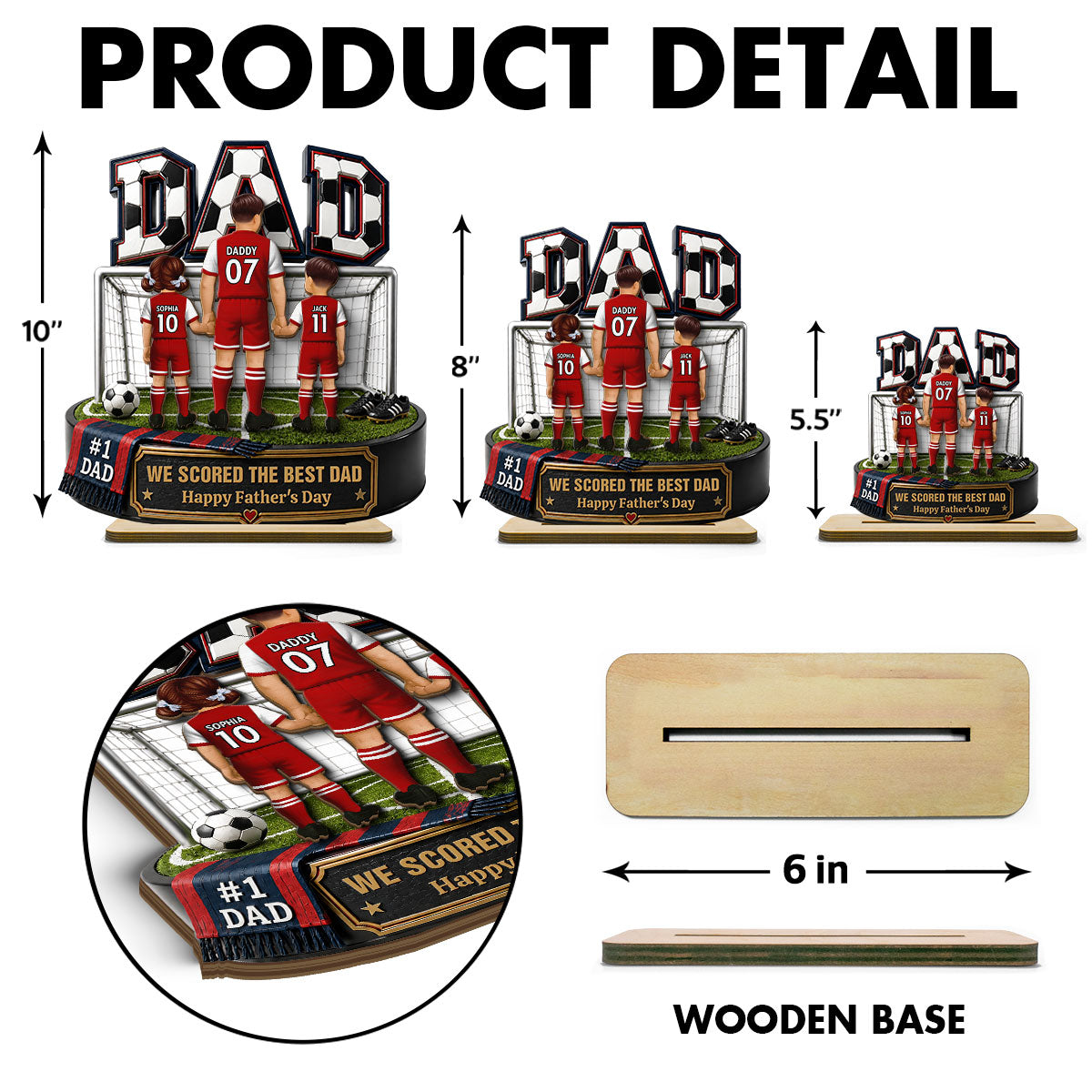 #1 Soccer Dad & Kids Together - Personalized 2-Layered Wooden Plaque - Heartfelt Gift For Dad, Husband