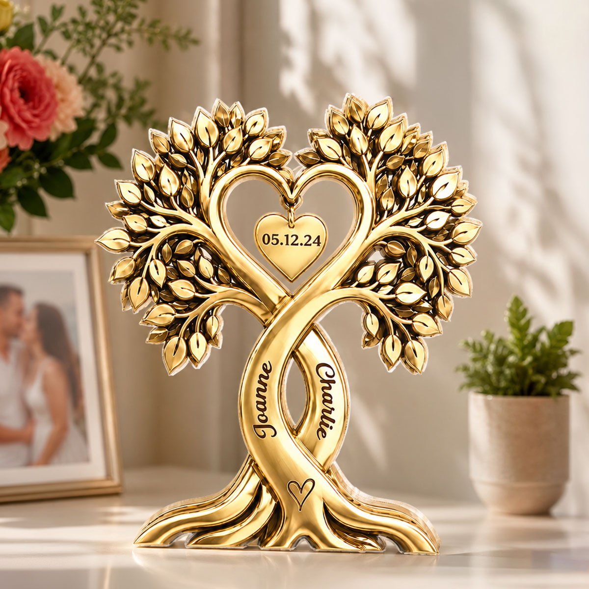 Couple Heart Tree - Personalized Acrylic Block Plaque - Golden Anniversary Gift for Him, Gift for Her