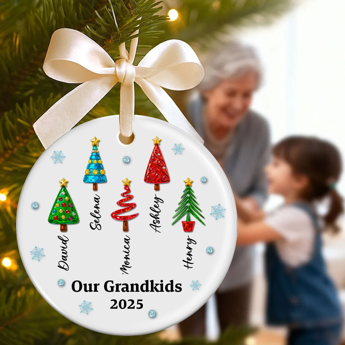 Our Grandkids 3D Crystal Effect Christmas Tree - Personalized Ceramic Ornament - Christmas Gift for Grandma, Grandpa