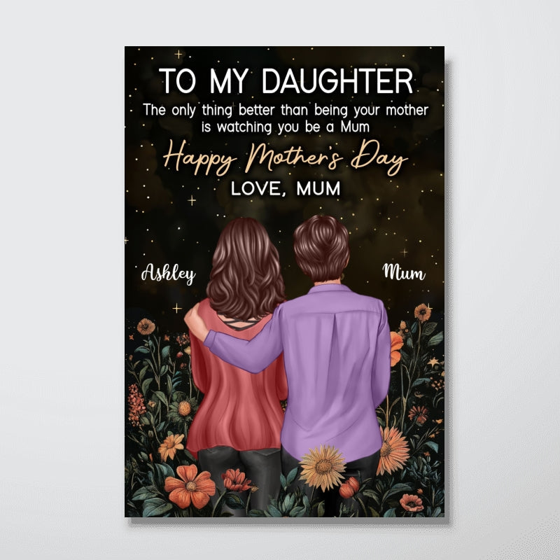 To My Daughter From Mum Happy Mother's Day Golden Vintage Floral - Personalised Poster - Mother's Day