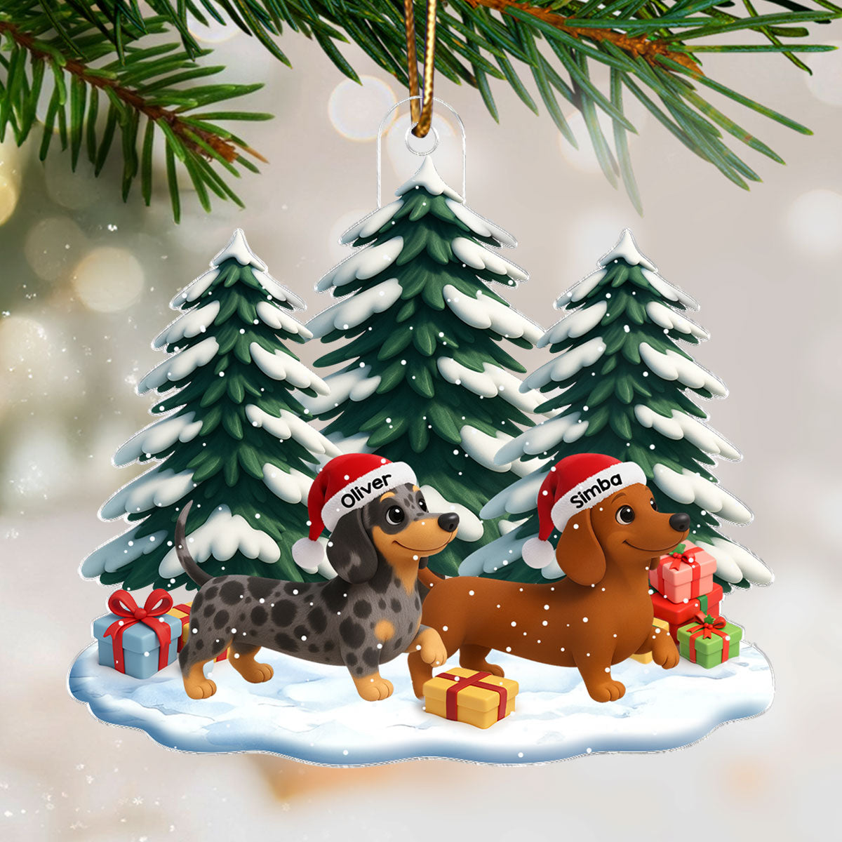 3D Effect Dog Christmas Dachshund Wiener Wonderland - Personalized Acrylic Ornament