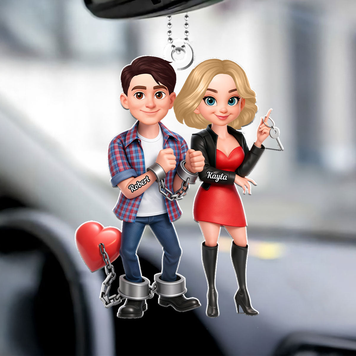 Funny Cartoon Couple - Personalized Car Hanger - Gift for Couple