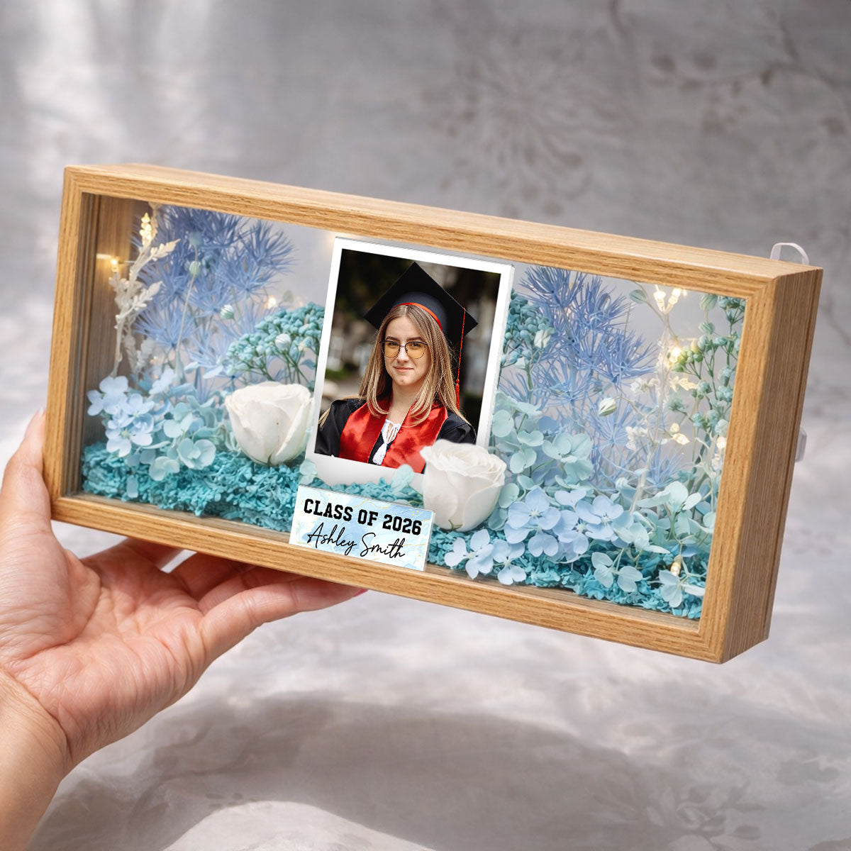 Class Of Year Senior Custom Photo - Personalized DIY Flower Shadow Box LED Night Light - Graduation Gift For Graduates, Daughter