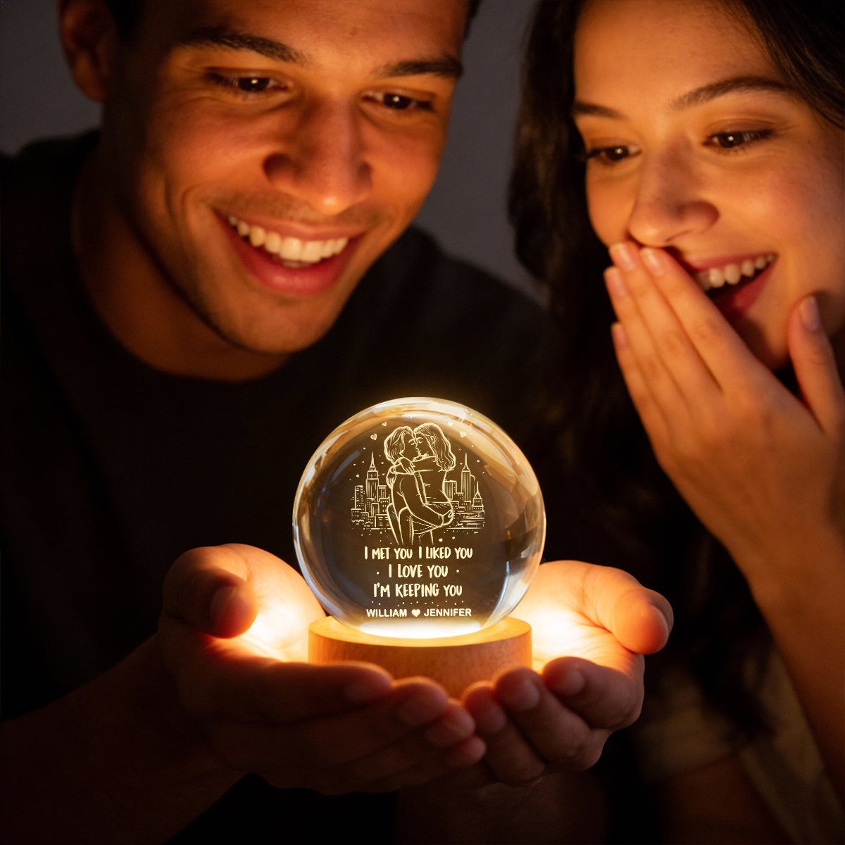 I Met You I Liked You I'm Keeping You - Personalized Crystal Ball LED Night Light - Heartfelt Valentine's Day Gift for Her, for Him