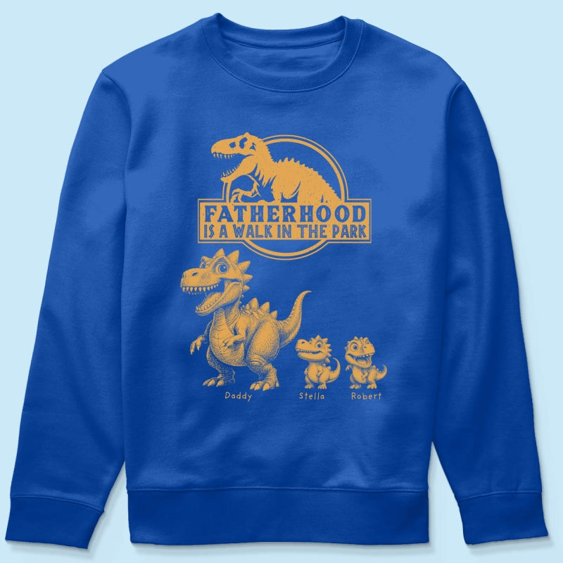 Retro Yellow Vintage Fatherhood Is A Walk In The Park Dinosaurs - Personalized Shirt - Funny Father's Day Gift For Dad, Husband