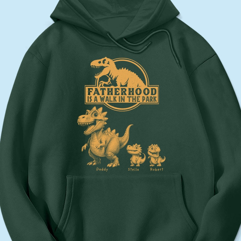 Retro Yellow Vintage Fatherhood Is A Walk In The Park Dinosaurs - Personalized Shirt - Funny Father's Day Gift For Dad, Husband
