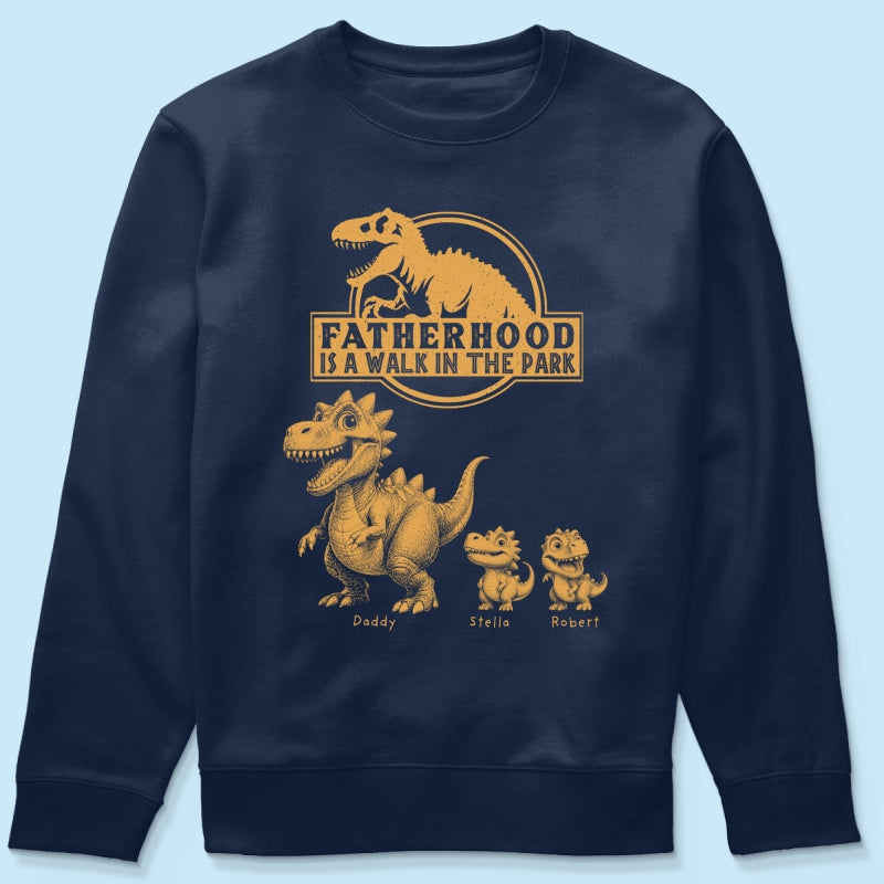 Retro Yellow Vintage Fatherhood Is A Walk In The Park Dinosaurs - Personalized Shirt - Funny Father's Day Gift For Dad, Husband