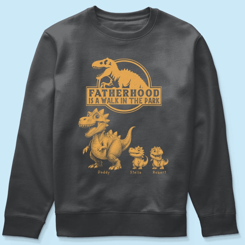 Retro Yellow Vintage Fatherhood Is A Walk In The Park Dinosaurs - Personalized Shirt - Funny Father's Day Gift For Dad, Husband