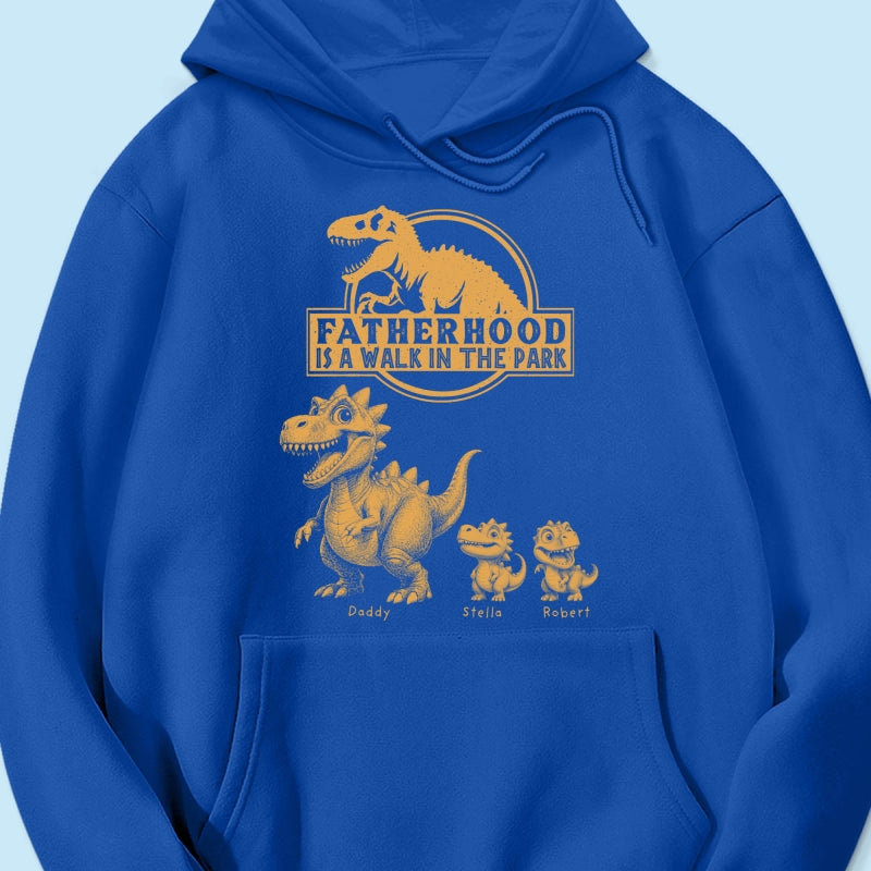 Retro Yellow Vintage Fatherhood Is A Walk In The Park Dinosaurs - Personalized Shirt - Funny Father's Day Gift For Dad, Husband