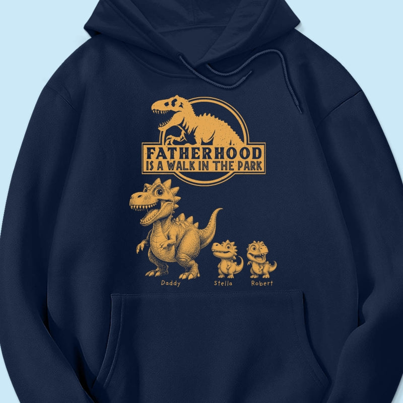 Retro Yellow Vintage Fatherhood Is A Walk In The Park Dinosaurs - Personalized Shirt - Funny Father's Day Gift For Dad, Husband