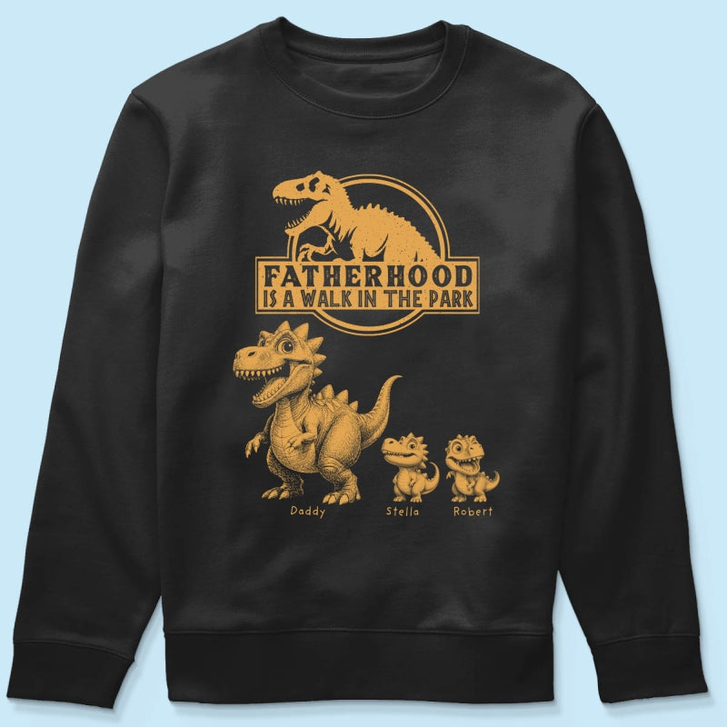 Retro Yellow Vintage Fatherhood Is A Walk In The Park Dinosaurs - Personalized Shirt - Funny Father's Day Gift For Dad, Husband