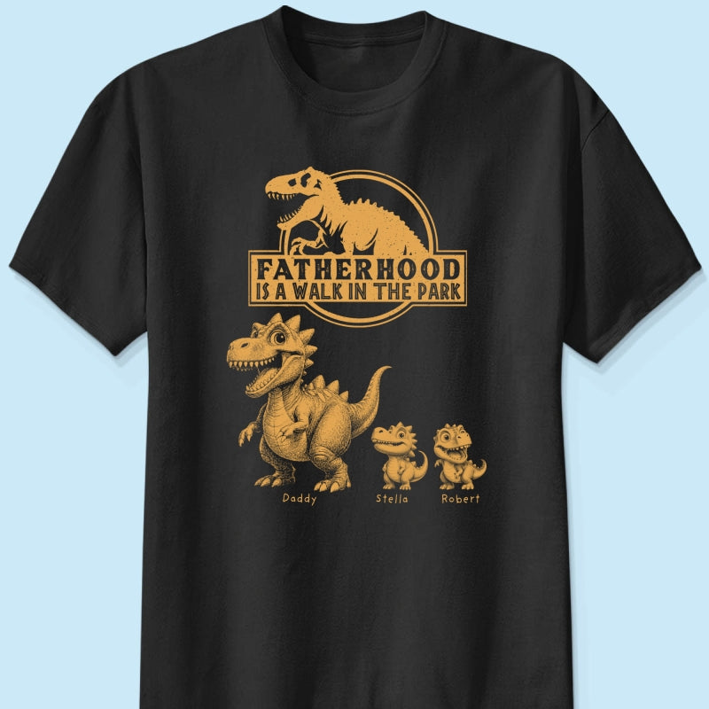 Retro Yellow Vintage Fatherhood Is A Walk In The Park Dinosaurs - Personalized Shirt - Funny Father's Day Gift For Dad, Husband