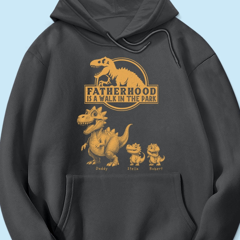 Retro Yellow Vintage Fatherhood Is A Walk In The Park Dinosaurs - Personalized Shirt - Funny Father's Day Gift For Dad, Husband